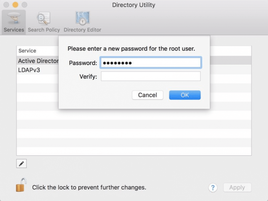 screenshot for password for root user